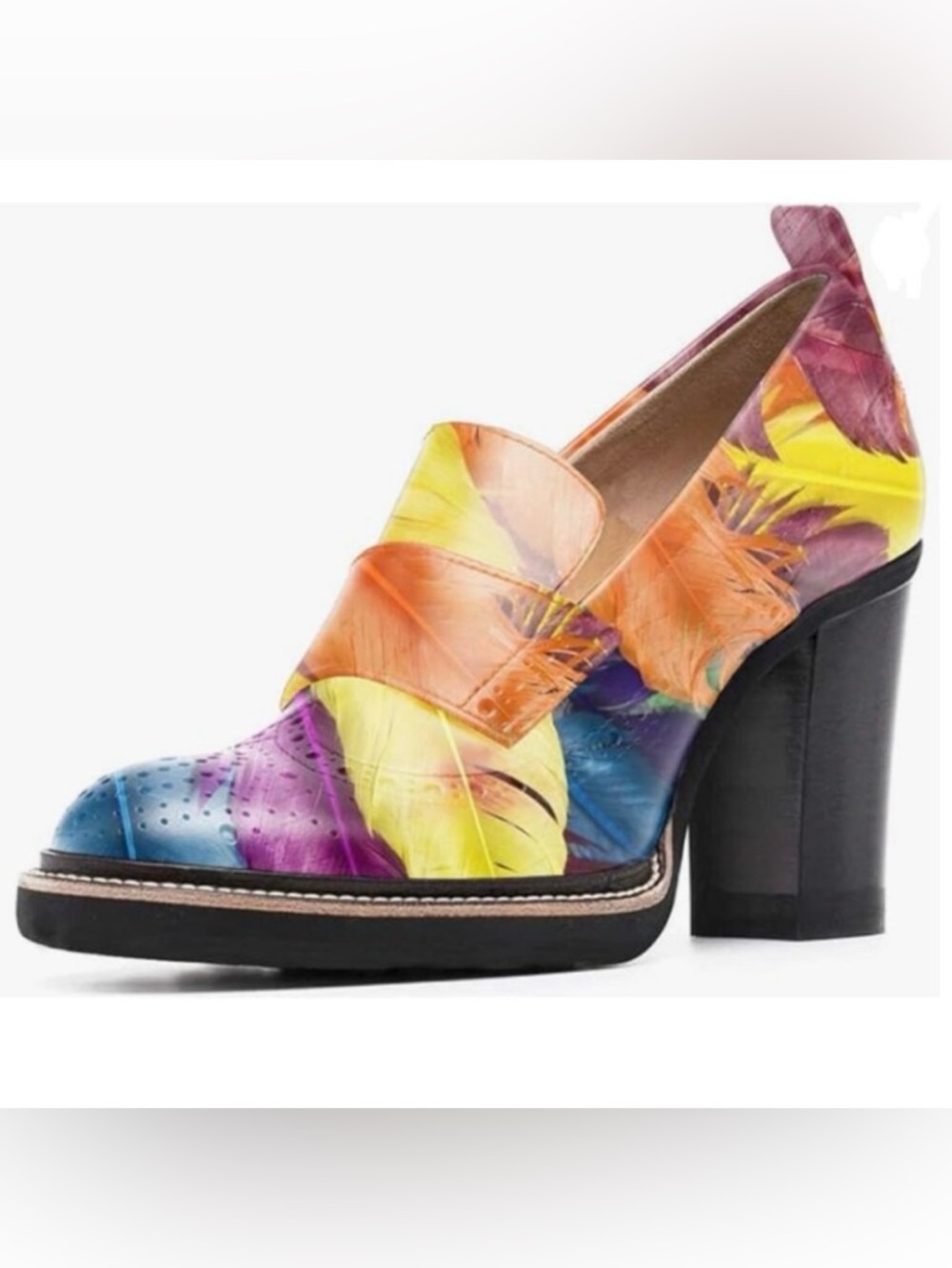 NIB-YDN Multicolor Feather-Print Block Loafer. fits more like a 10